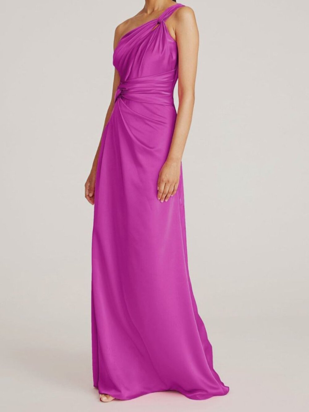Theia Women's Pink Gloria Pleated Twist One-Shoulder Gown Dress Size 14